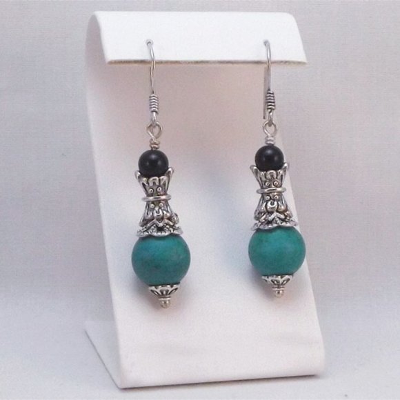 Twisted Artistry Jewelry Jewelry - Turquoise Black Onyx and Silver Dangle Earrings